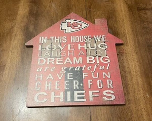 Kansas City Chiefs "In This House" Handmade Wood Hanging Sign (12" x 11") - Picture 1 of 4