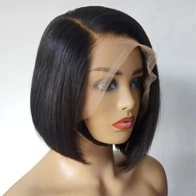 Peluca estilo bob de encaje en T pelucas de cabello brasileño liso humano virgen peluca 8 pulgadas Foto 1 de 4