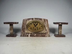 Wonderful Art Deco Chiming Mantel Clock & Garnitures Beveled Glass & Brass Door - Picture 1 of 24