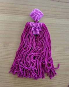 Sachin + Babi SINGLE Fuchsia Tassel Dupio Earring Pink Seed Bead Clip On Silk - Picture 1 of 10