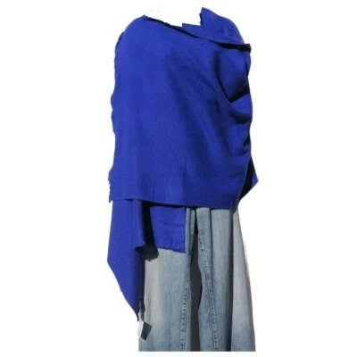 Cachemira|Chal/Envoltura|2 capas|Telar a mano|Nepal|Mini espiga|Azul real Foto 1 de 4