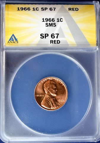 1966 Lincoln Memorial Penny SMS 67 Red Uncirculated ANACS Specimen Cover