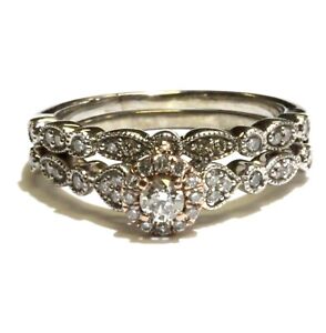10k white rose gold .52ct diamond engagement wedding band ring 4.6g vintage 7