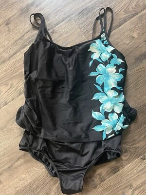 Miraclesuit Women’s Plus Size Black Floral Faux Tankini Swimsuit Size 16W - Image 1 of 4