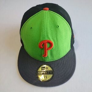 Philadelphia Phillies Hat Cap Fitted 7 5/8 New Era 59Fifty Black Lime Green MLB