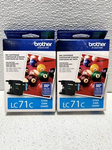 Lot of 2 Genuine Brother LC71C Cyan Ink Cartridges Sealed Date: 2016 - Picture 1 of 4