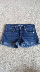 American Eagle Shorty Roll Shorts 90s Women Juniors Size 4 28" Hi Rise Distress - Picture 1 of 13