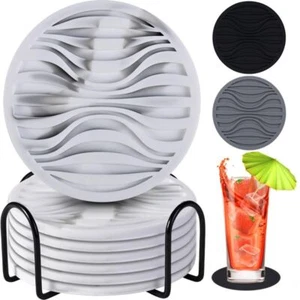 Silicone Coasters Set of 6/8 with Holder,for Drinks,for Kinds Cups,Hot or Cold. - Picture 1 of 41