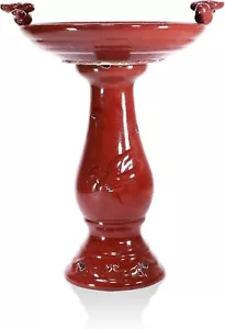 Charming 25" Tall Birdbath - Antique Style with Sturdy Base and Red Accents - Picture 1 of 12