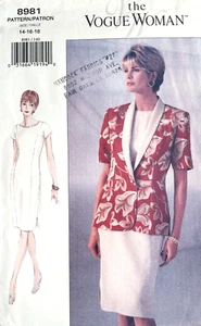 Chaqueta VOGUE Misses' años 90, patrón de vestido 8981 talla 14-18 sin cortar - Imagen 1 de 2