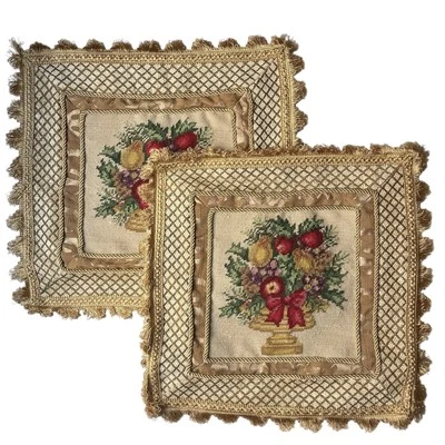 Elegante funda de almohada decorativa dorada con flecos para cesta de frutas con 2 punta de aguja 15" nueva con etiquetas Foto 1 de 4