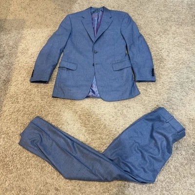H Freeman Suit Mens 38L??? Blue Two Piece Wool Blend Jacket Pants Tailored USA - Image 1 of 4