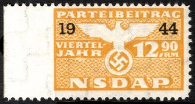 1944 Nazi Germany Dues Stamp NSDAP Quarter Year Party Contribution 12.90 RM - Image 1 of 4