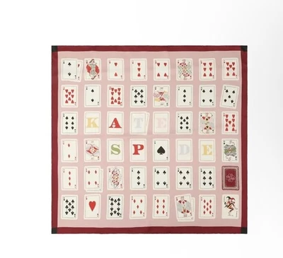 Brand New Kate Spade NY Playing Cards Pink Multi Silk Square Scarf W/ Tag - Image 1 of 4
