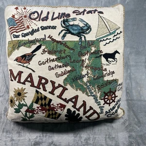Maryland State Kissen bestickt Wandteppich Überwurf Maritim Krabbe Segelboot - Bild 1 von 11