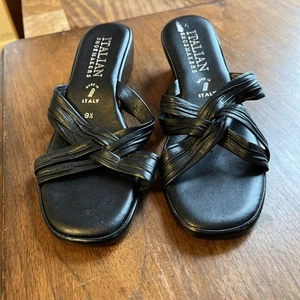 Italienische Schuhmacher Sandalen niedriger Keilabsatz schwarz Gr. 9,5 Made in Italy (LS) - Bild 1 von 6