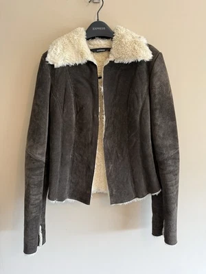 Chaqueta Vintage Express 100% Cuero Marrón Gamuza y Sherpa Forrada Años 90 2000   Foto 1 de 4