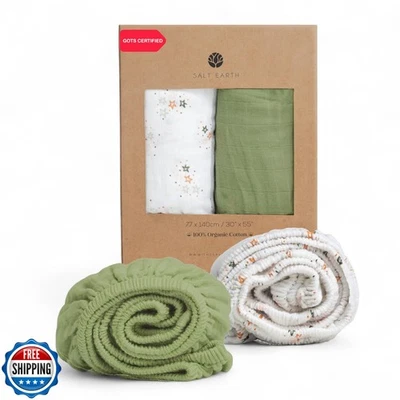 Sábana bajera estándar Salt Earth 100 % algodón orgánico muselina, 52"x28", 2  Foto 1 de 4