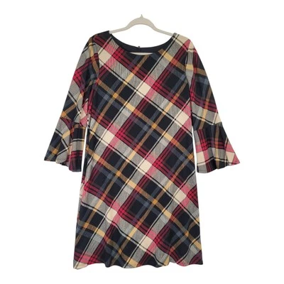 Jessica Howard Shift Dress Womens L Red Black Plaid Bell Sleeve Career Casual - Image 1 of 4