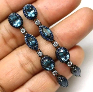 925Silber OhrhängerEchte Edelsteine Londonbluh+Skayb Topas 14k schwarz Vergoldet - Bild 1 von 4