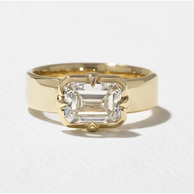 Anillo de Oro IGI GIA HRD Laboratorio Cultivado Diamante Corte Esmeralda 1.75 Ct Fino 14K Banda Amarilla Foto 1 de 4