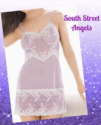 WACOAL 814191 ~  LAVENDER / WHITE  EMBRACE LACE SHEER LACE CHEMISE ~ SIZE LARGE - Image 1 of 4