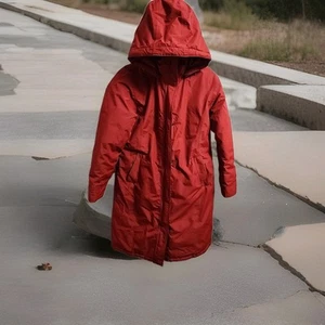 Lands End Womens Down Puffer Coat Red Size S/P (6-8) Mid Length Removable Hood - Picture 1 of 10