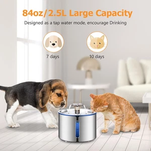 Cat Water Fountain, 84oz/2.5L Stainless Steel Pet Water Fountain, Automatic D... - Foto 1 di 12
