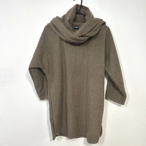 LULU London 100% Wool Taupe Scarf Neck Cocoon Sweater Small Cozy Quiet Luxury - Picture 1 of 7