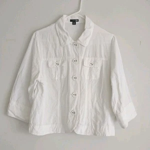East 5th Blazer Jacket Women PL/PM*Petite White Linen Blend Collar 3/4Sleeve - Picture 1 of 9