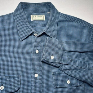 Vintage LL Bean Hemd Herren klein blau Gingham Flanell kariert USA Freeport Maine - Bild 1 von 14