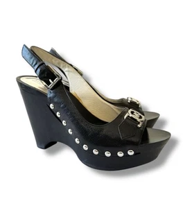 Sandalias de cuña Michael Kors de cuero negro con dije y plataforma para mujer talla 10M - Imagen 1 de 12