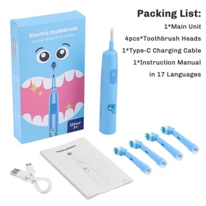 Kids Rechargeable Electric Toothbrush Rotating w/4 Brush Heads 3 Modes Timer - Picture 1 of 14