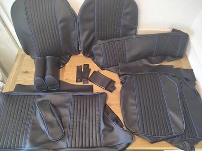 mgb gt SEATS COVERS Black Perforated Centers &BLUE pipings + gt. rears covers. - Image 1 of 4