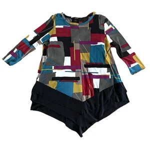 Ali Miles Large Geometric Wearable Art to Wear 2-Layer Blouse Shirt Top - Picture 1 of 9