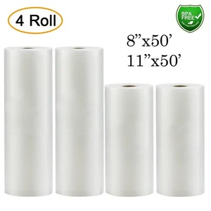 4 Rolls 8"x50' & 11"x50' Embossed Vacuum Sealer Bags Food Saver Storage Bag 4Mil - Imagen 1 de 6