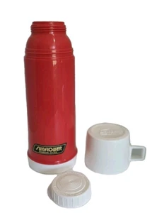 Vtg Sunflower Glass Lined Thermos w/Cup & Lid | Retro Mid-Century Red - Picture 1 of 7