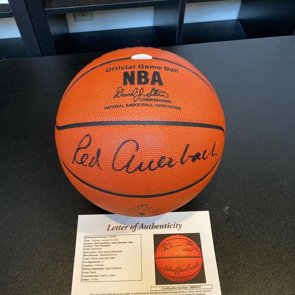 Red Auerbach John Havlicek Bob Cousy Celtics Legends Signed Basketball JSA COA  - Image 1 of 4