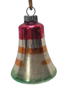 VINTAGE Shiny Brite GLASS CHRISTMAS ORNAMENT BELL STRIPES - Picture 1 of 9
