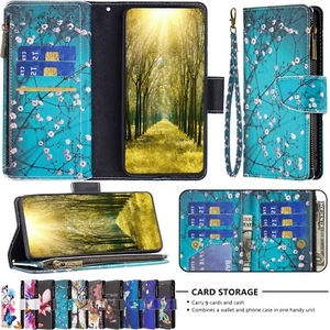 For Samsung Galaxy S25 S24 S23 S22 S21 S20 Zipper Wallet 9 Cards Cash Flip Case - Picture 1 of 91
