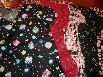 Womens Size S Lot of 5 Medical Scrub Tops, Pre Owned, Cute Prints, Owls, Etc. - Image 1 of 4