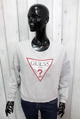 Sudadera suéter con logotipo de algodón talla XS gris Guess para mujer Foto 1 de 4