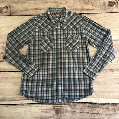 Elwood Clothing Shirt Mens XL Blue Plaid Long Sleeve Snap Button Up Skate New - Image 1 of 4