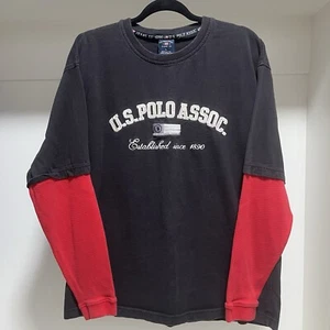 U.S. Polo Association Jeans Co. Crewneck Sweatshirt Sz L Mens Black Red Vtg Logo - Picture 1 of 5