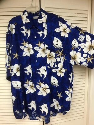 Bali Collection size XXL Mens Hawaiian Print Royal Blue & White Short Sleeve EUC - Image 1 of 4