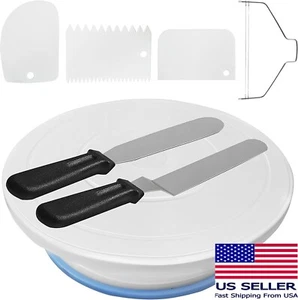11 Inch Rotating Non Slip Cake Turntable Stand w Decorating Supplies 7 Piece set - Picture 1 of 7