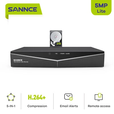SANNCE 5in1 8CH 5MP DVR Video Recorder 2TB for CCTV Security System Emil Alerts - Image 1 of 4