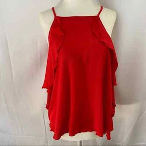 Mossimo Sleeveless Blouse in Wowzer Red Crossover Back Panels Ruffles Sm NEW - Picture 1 of 7