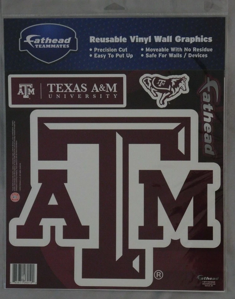 Nuevo paquete de calcomanías de pared extraíbles Texas A&m Aggies FATHEAD 11x9,5 Foto 1 de 1
