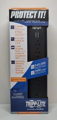 TRIPP LITE TLP606DMUSB Surge Protector Strip, 6 Outlet (Black ) with 2 USB ports - Image 1 of 4